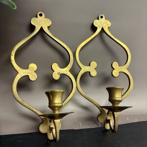 Vintage Brass Wall Sconces Set | Gothic Brass Candle Holders | Hollywood Regency